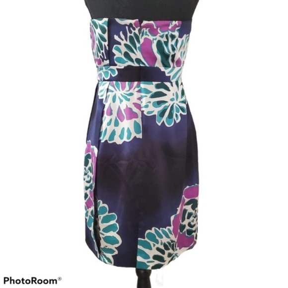 TIBI Anthropologie  Sz 2 Silk Dress Strapless Blue Teal Purple Floral - Picture 10 of 10